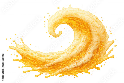 Refreshing and foamy beer wave splashing, creating a dynamic spiral with a transparent background