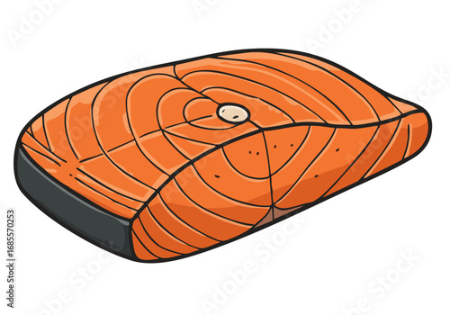 A stylized illustration of a salmon fillet, showcasing its texture and color. Clean, modern design suitable for food-related branding and websites. Appealing visual for culinary content.