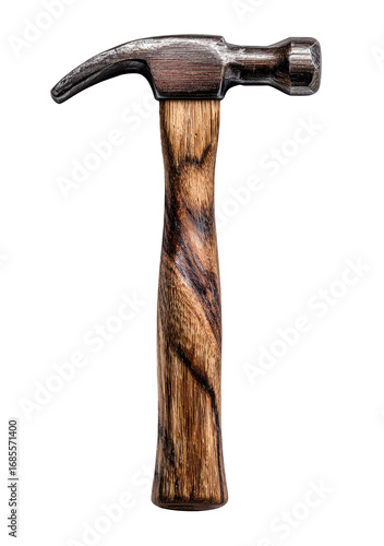 Close-up of a claw hammer with a wood handle