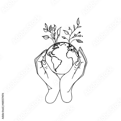 Earth day save the planet environmental protection sustainable living global awareness earth in hands drawing