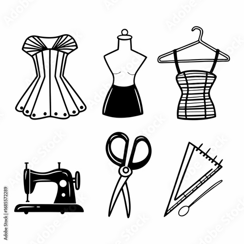 Set of sewing and tailoring icons vector illustration of dressmaking tools