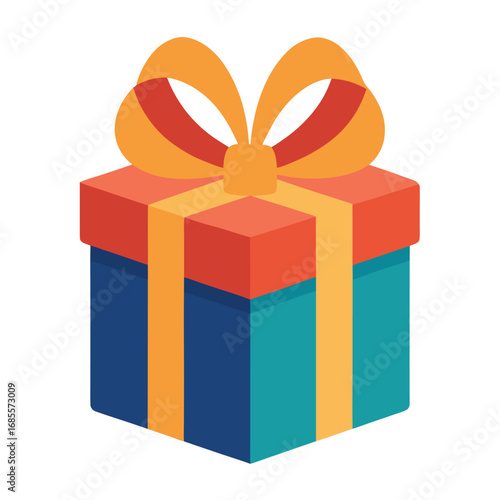 Festive christmas gift box with ribbon illustration in vibrant colors