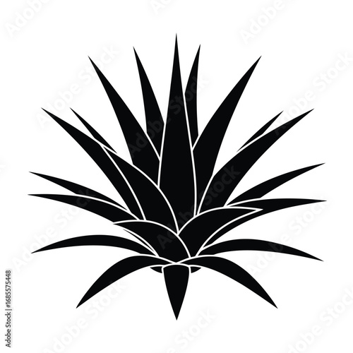 Black silhouette of a spiky agave plant on a white background