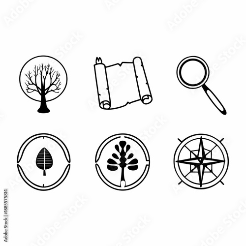 Genealogy and exploration icons for heritage and discovery projects