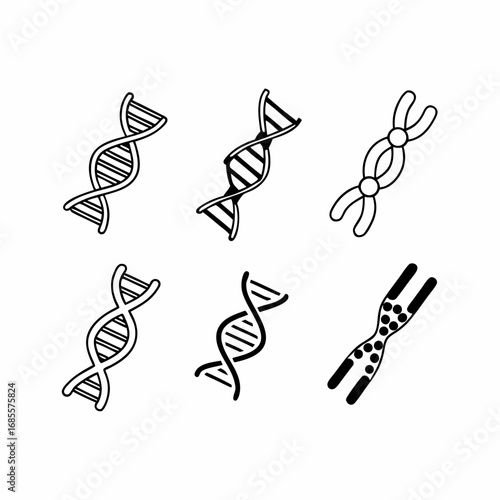 Collection of six unique dna and chromosome illustrations for science projects