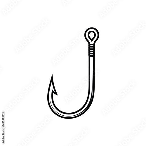 Simple black and white drawing of a fishing hook