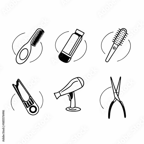 Collection of hairdressing tools icons set of beauty salon equipment symbols