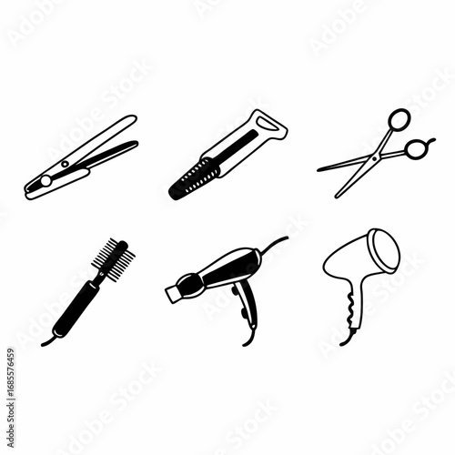 Collection of hairdressing tools icons set of beauty salon equipment symbols
