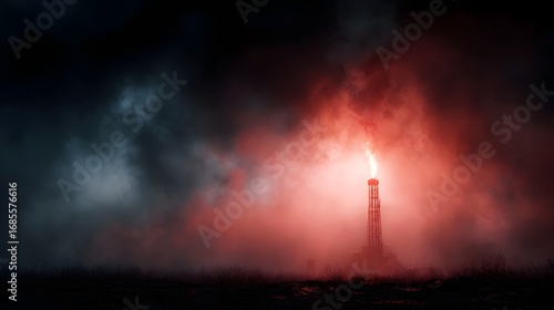 Wallpaper Mural A dramatic night scene of an industrial oil flare stack burning intensely surrounded by thick glowing red and dark smoke Torontodigital.ca