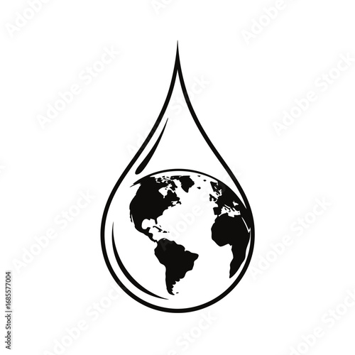 Planet earth inside a water droplet symbol representing conservation and environmental protection