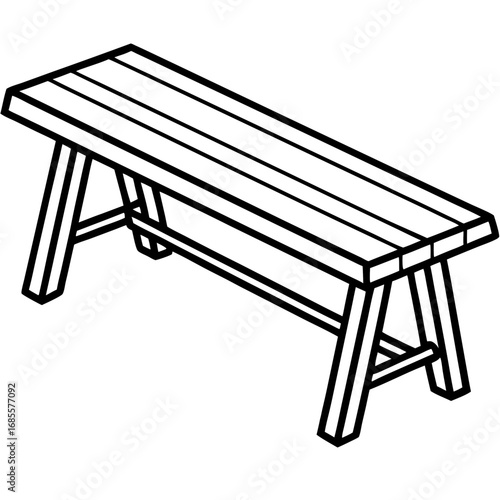 Minimalist Wooden Bench Line Art