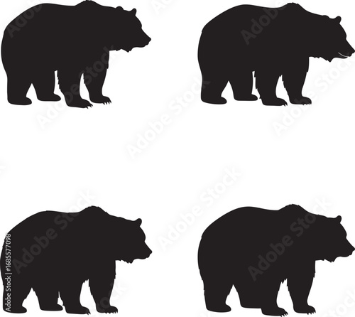 Four Bear Silhouettes Isolated on White Background for Design Element