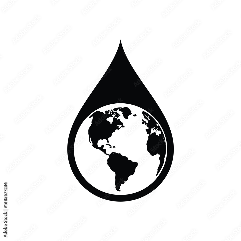 Obraz premium Earth globe inside water drop silhouette symbol