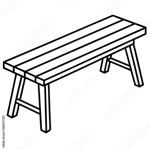 Minimalist Wooden Bench Line Art