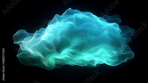 Abstract digital visualization of fluid blue smoke cloud isolated against a dark background