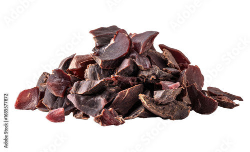 Pile of dark-red, sliced meat chunks