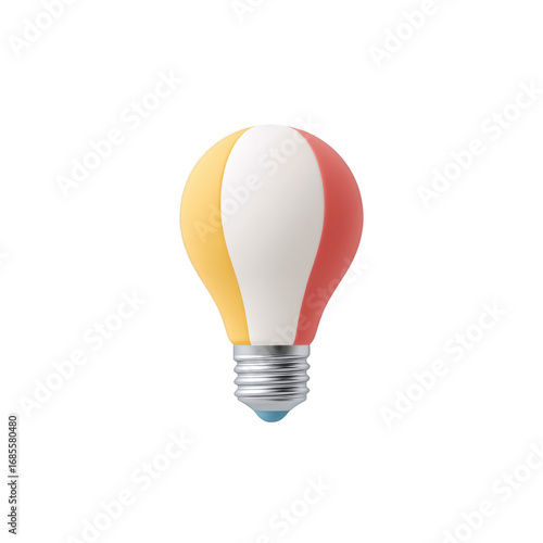 Colorful light bulb with segmented design, symbolizing creativity and innovation in a minimalist style.