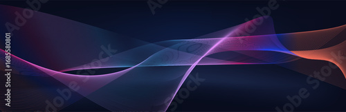 Abstract glowing wave lines on a dark blue background. Dynamic wave pattern. Abstract background with flowing particles. Dynamic waves. vector illustration.