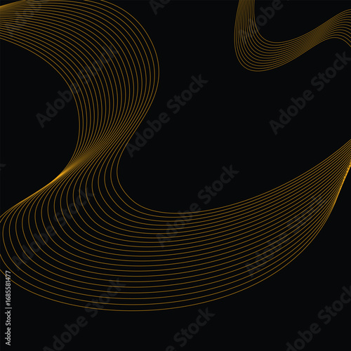 Abstract gold lines on black background. Luxury invitation card background vector. 