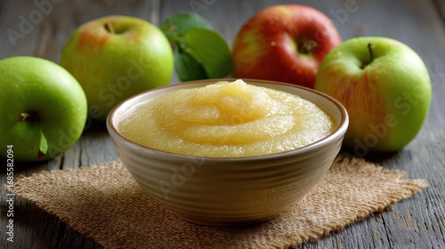 Fresh Apple Puree: Organic Delight for Your Baby's Healthy Diet in a Charming Bowl