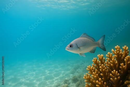 Minimalist Fish and Coral with Clean Lines and Soft Colors - Aquatic Art Illustration