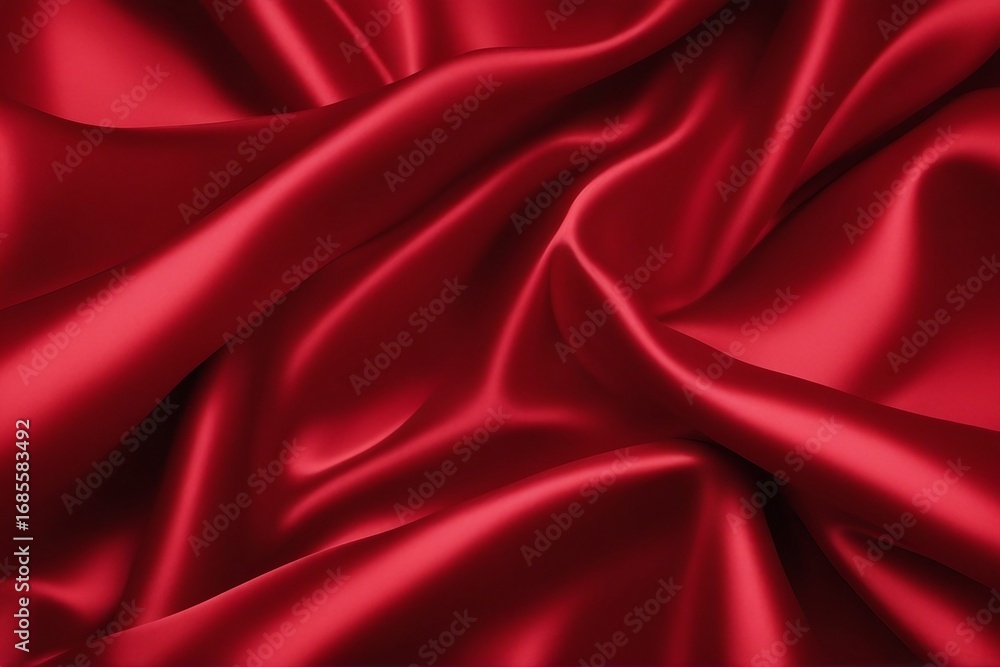Obraz premium Luxurious Red Satin Fabric Background with Smooth and Shiny Texture. Generative AI
