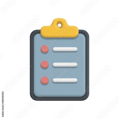 3D clipboard icon with colorful design, ideal for apps and web interfaces.