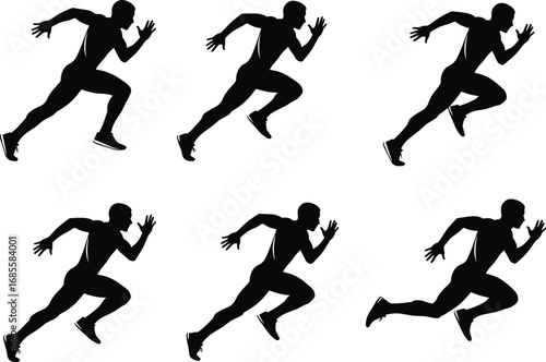 PrintSilhouette Vector of Male Sprinters in Motion, Running Poses for Fitness, Sports, Track and Field, Speed Training Illustration