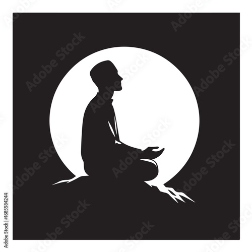 Man performing islamic prayer in a dark silhouette