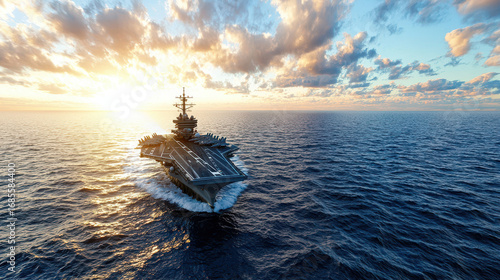 Wallpaper Mural Powerful aircraft carrier sailing through ocean at sunset, showcasing its impressive structure and military might Torontodigital.ca