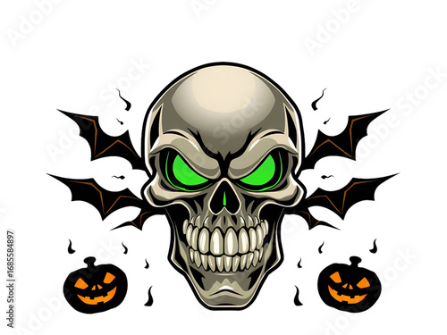 A Striking New Vector-Style Halloween Design Featuring an Angry Silver Skull, Perfect for a Transparent Background and Creative Projects.