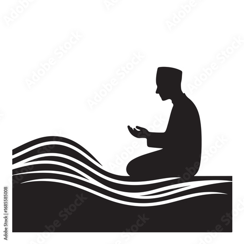 Man performing islamic prayer in a dark silhouette