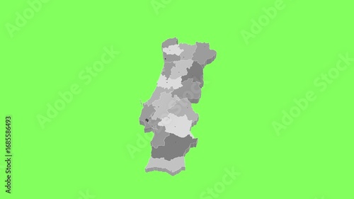 3D map illustration of Portugal on green background	