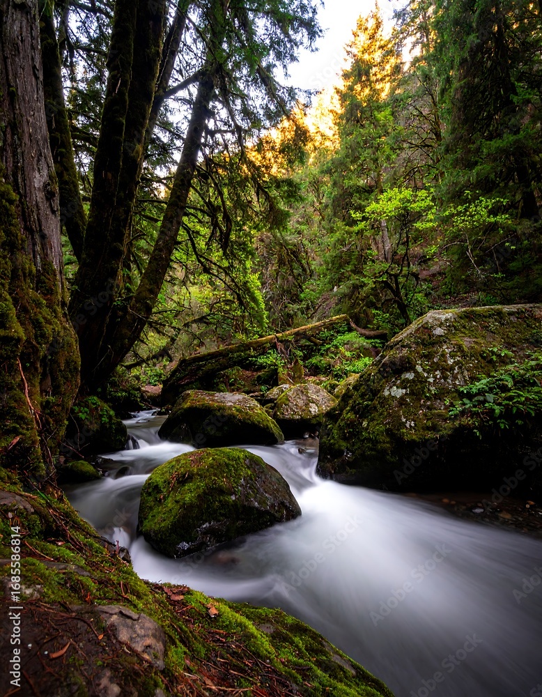 Obraz premium Forest stream in early evening light
