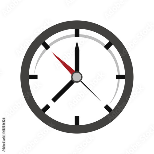 Analog clock face with black hands and red second hand Keywords: clock, time, watch, analog