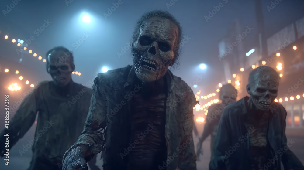 Fototapeta premium Creepy zombie apocalypse halloween night horror undead walking dead scene