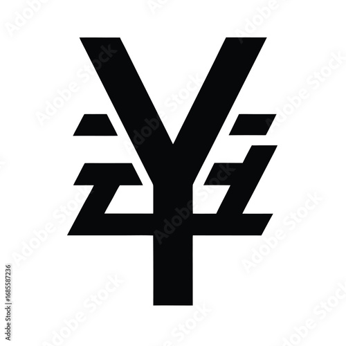 Black stylized Japanese Yen currency symbol on white background