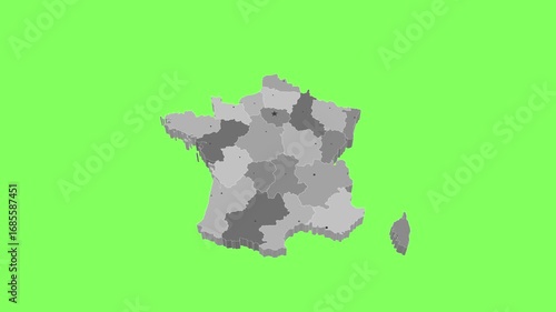 3D map illustration of France on green background	