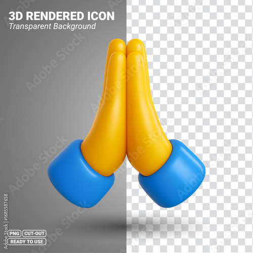 3D Rendered Clap Emoji, Praying hands. Transparent PNG file ready to be used.