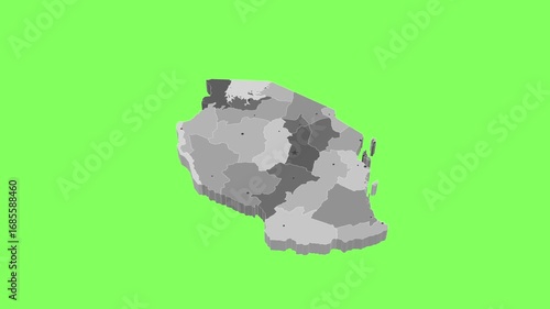 3D map illustration of Tanzania on green background	