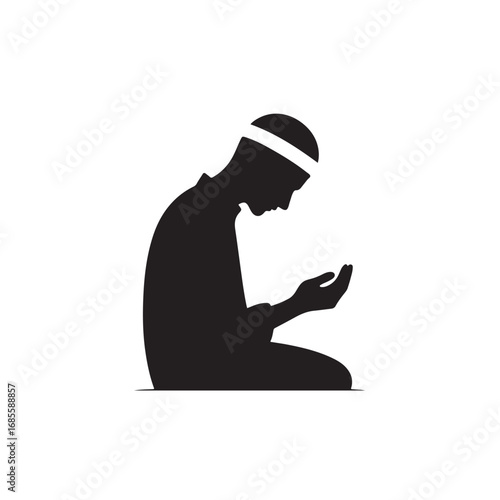 Muslim man in prayer silhouette islamic faith and devotion