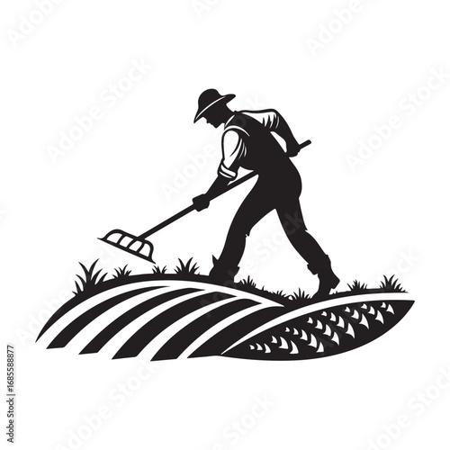 farmers plowing vector silhouette clip art logo design illustration