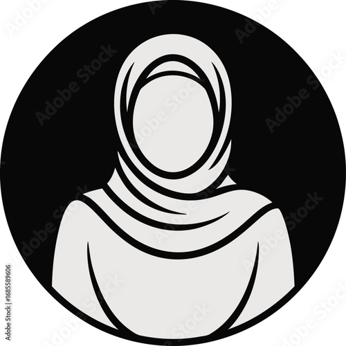 Silhouette of a Woman Wearing Hijab in a Circle on a Black Backdrop