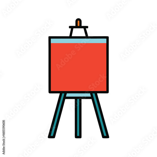 Flat design art easel with red canvas and blue accents Keywords: easel, art, painting, canvas