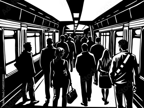 Crowded Train Commuter Silhouette