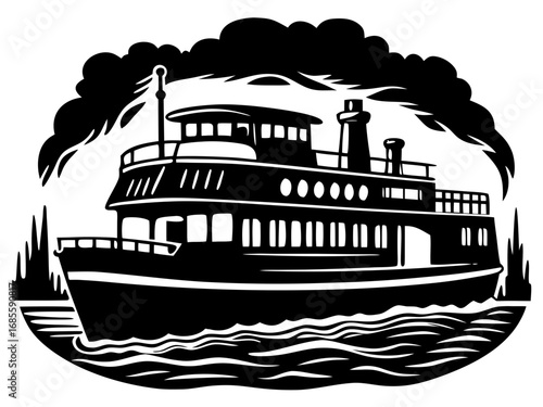 Vintage Paddle Boat Illustration