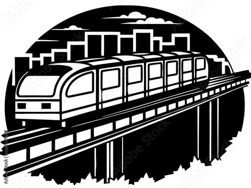 Futuristic Elevated Train Silhouette