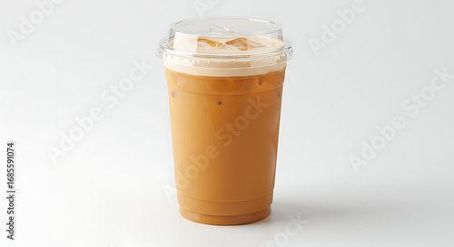 Delicious Iced Coffee in a Plastic Cup with a Creamy Layer on Top, Perfect for a Refreshing Treat
