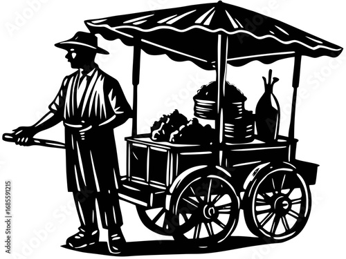 Vintage Street Vendor Cart Silhouette