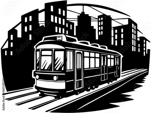 Vintage City Tram Silhouette